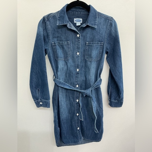Old Navy Long Sleeve Belted Denim Dress Girls Sz 10/12 - Picture 1 of 4